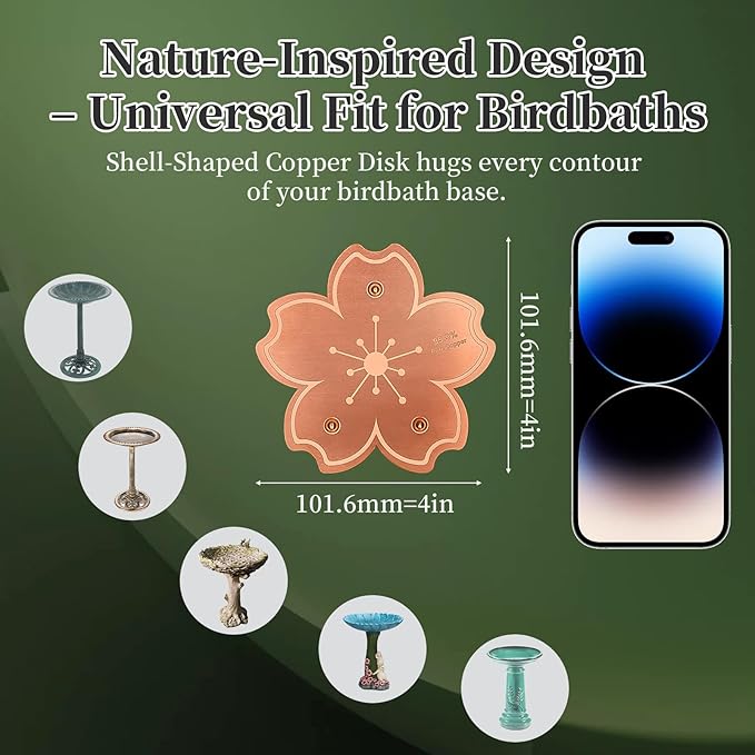 99.99% Pure Copper Bird Bath Disk, Triple-Point Support Design Lower Cleaning Frequency for Physical Safe Water Purify Outdoor Bird Bowls All-Season