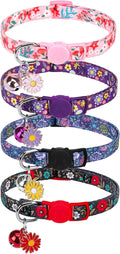 SCENEREAL Cute Cat Collars with Bells Breakaway, 4 Pack Floral Daisy Pendant Spring Summer Pet Collar for Girl Boy Cats, Adjustable Safety Pink Kitten Puppy Collars Flowers Set Size 8-12"