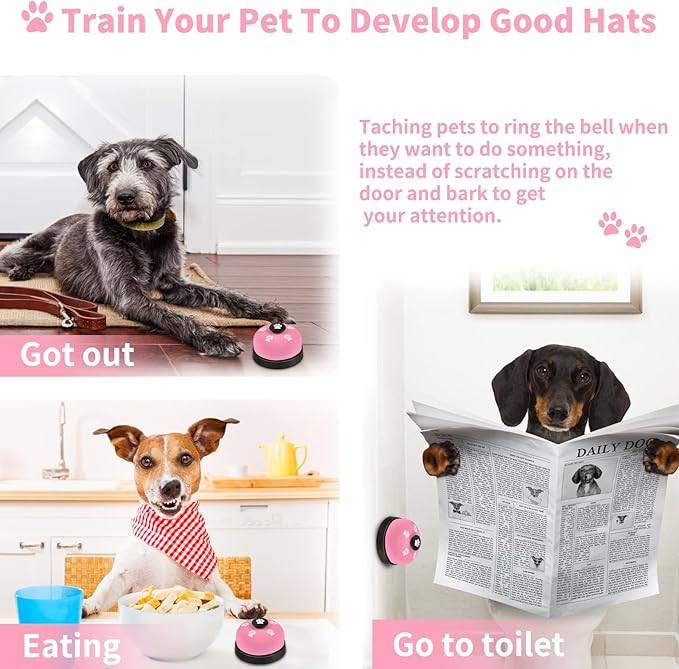 2 Pack Dog Doorbells, Pet Training Bells for Go Outside Potty Training and Communication Device Large Loud Dog Bell Cat Puppy Interactive Toys Adjustable Strap Door Bell (Pink)