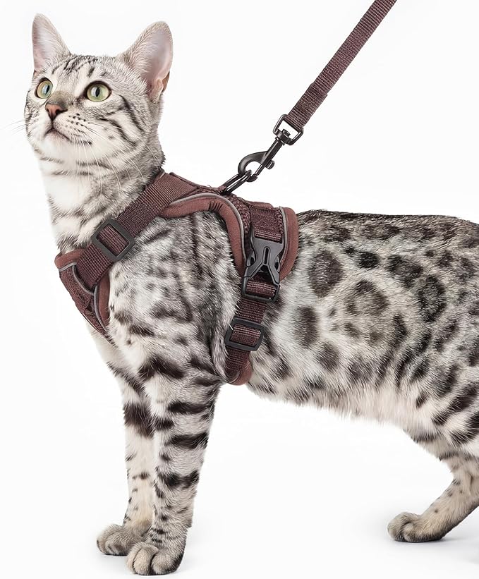 Cat Harness and Leash Set Escape Proof Tactical Small Kitten Harness Emotional Support Cat Vest, Brown, S
