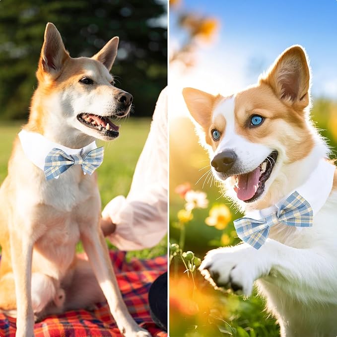 Segarty Dog Bow Tie Neck Girth 10.2-12.6in, Adjustable Blue Plaid Bowtie Collar for Dogs, Medium Dog Tie Tuxedo Comfortable Cotton Boy Pet Grooming Accessory for Formal Wedding Holiday Birthday Party