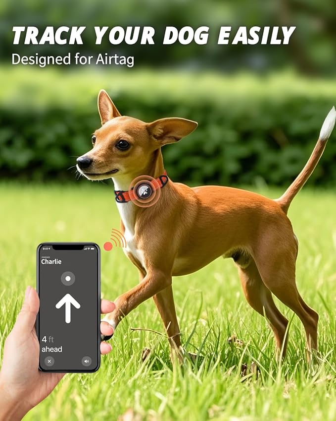 Joytale Airtag Dog Collar, Reflective Pet Collar with Waterproof AirTag Holder, Dual D-Rings, Soft Padded Adjustable for Small Dogs, Orange, S
