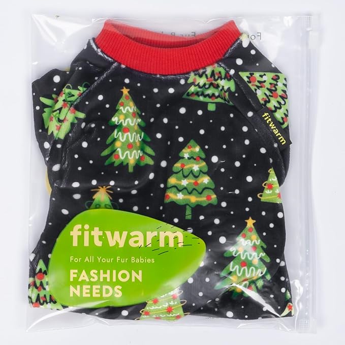 Fitwarm Christmas Tree Dog Pajamas, Christmas Clothes for Small Dogs Boy Girl, Holiday Pet Outfit, Black, Red, Green, Yellow, XL
