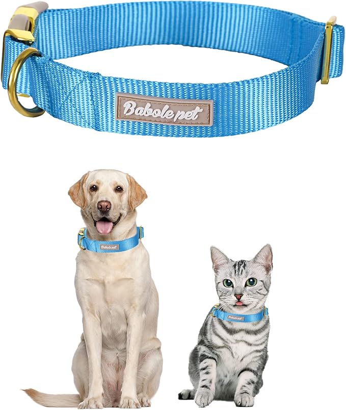 Nylon Dog Collar - Adjustable Blue Soft Webbing Dog Collars for Small Medium Large Dogs Boy Girl Puppy Collar with Safety Metal Buckle S