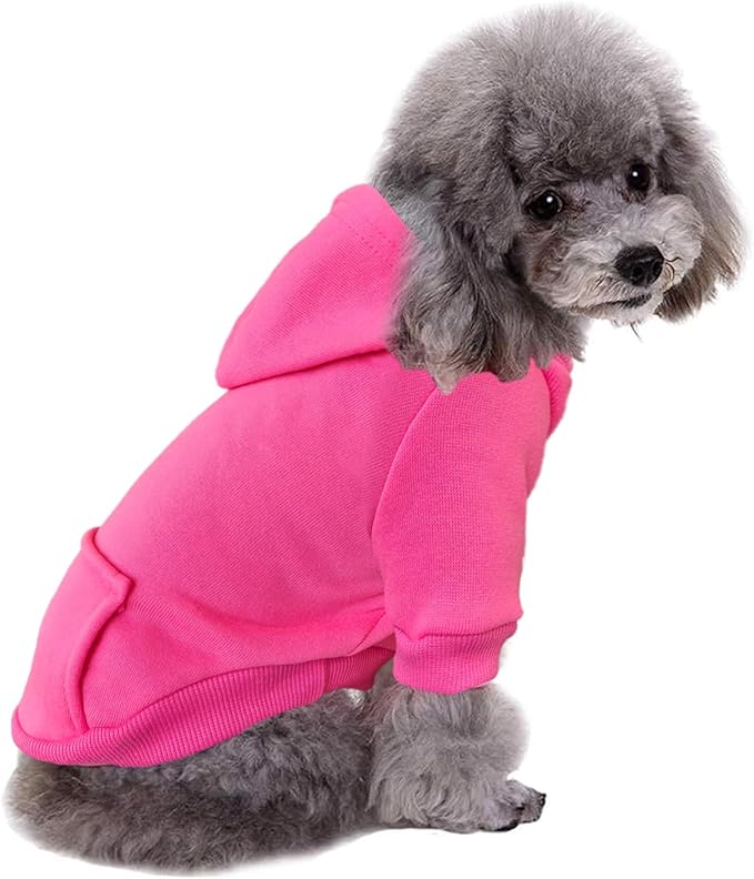 Jecikelon Winter Dog Hoodie Sweatshirts with Pockets Warm Dog Clothes for Small Dogs Chihuahua Coat Clothing Puppy Cat Custume (Rose red, Medium)