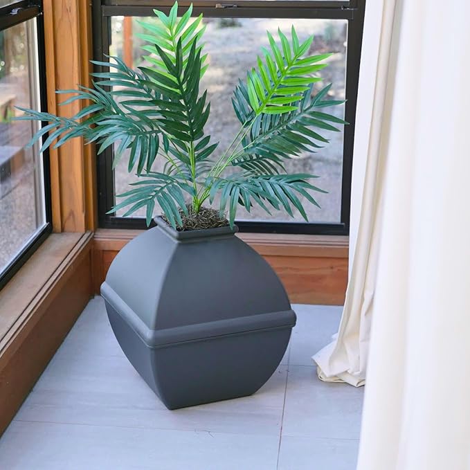 Good Pet Stuff Hidden Litter Box Planter, Decorative Cat Litter Enclosure with Carbon Filter, Artificial Plant, Easy Clean, Indoor Design, Courtyard Square Style, Base Kit, Black Suede