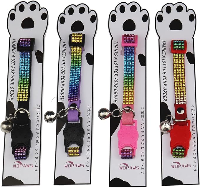 Cat Collar Breakaway Bling Diamond Rhinestone with Bell Adjustable for Cats and Kitten Girl boy (Purple)
