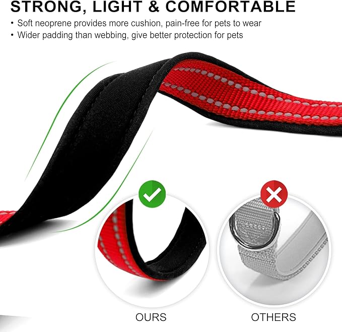 azuza Reflective Dog Collar with Airtag Holder, Soft Neoprene Padded Pet Collar with ID Tag Ring, Adjustable for Medium Dogs,Red,M