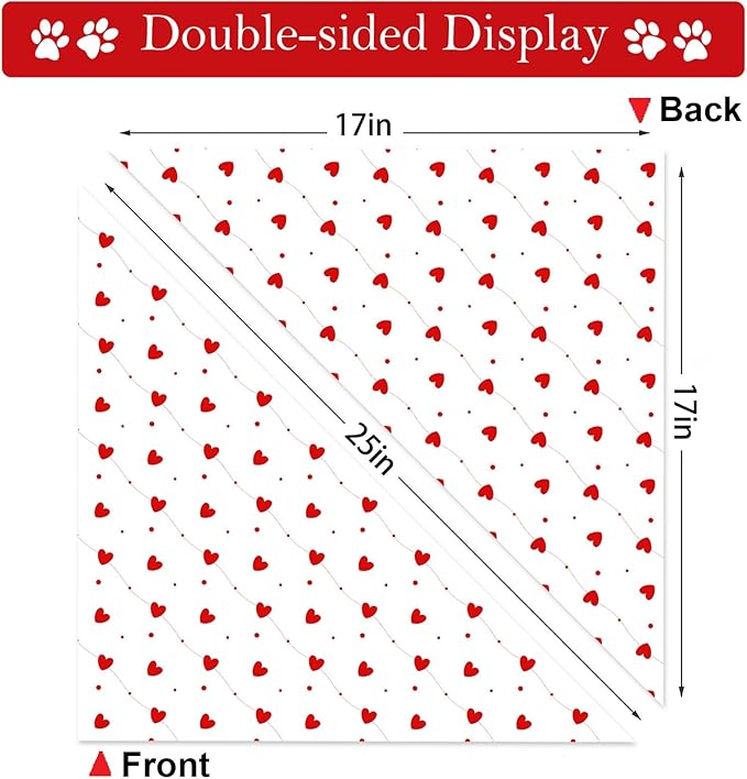 Valentines Dog Bandanas, Heart Red White Heart Dog Scarf, Mother's Day Dog Bandana for Medium Large Dogs Pets
