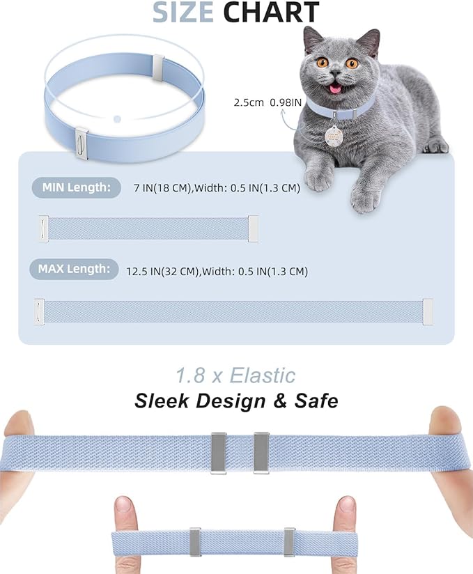Cat Collar with Bell, Stretch Elastic Quick Release, Modifiable Pet Online Profile Page, Multiple Emergency Contact, Non Breakaway Lightweight Kitten Collar for Girl Cats, Pet Supplies, Gifts, Blue
