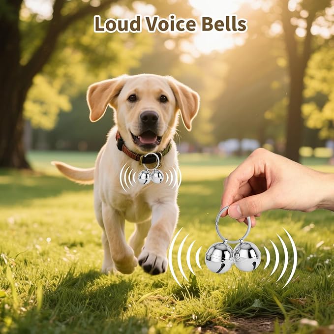 Dog Collar Bells, 2 Pack Extra Loud Dog & Cat Bells for Tracking & Safety, Stainless Steel Pet Tracker Training Bells for Small Medium Large Dogs & Cats (Silver)