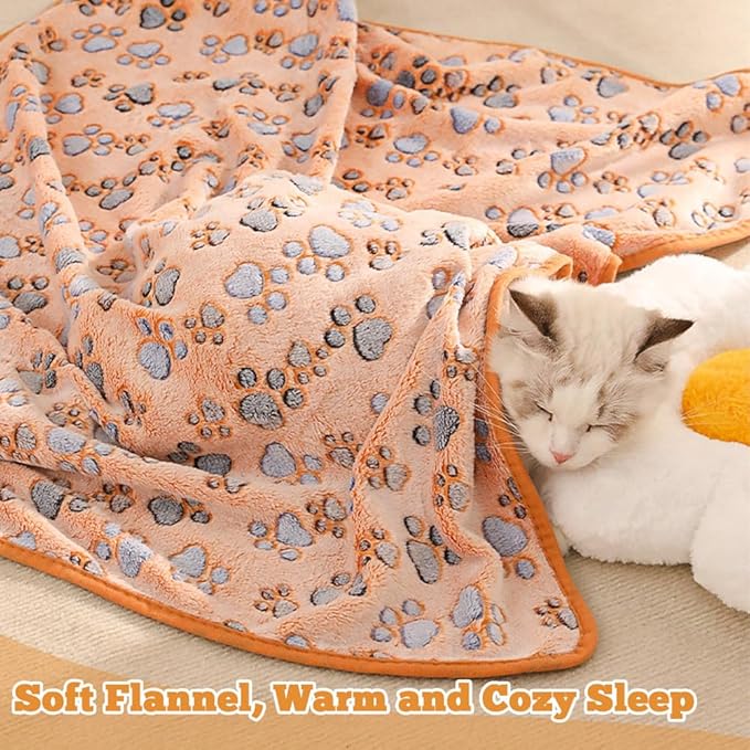 18 Pcs Dog Blankets for Small Dogs Washable Soft Fluffy Fleece Puppy Blankets for Pets Cute Paw Printed Throw for Indoor Cats Kitten Crate (Camel, White, Pink, Gray, Yellow, Dark Gray, 23 X 16 Inch)