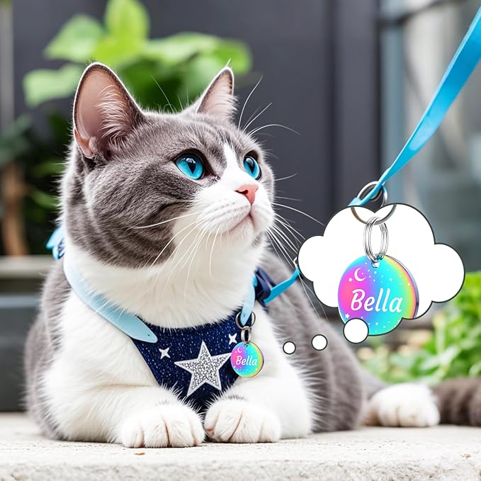 YEHANTI Dog Tags Personalized for Pets with Name Pattern Art Design - Engraved with Laser - Stainless Steel Cats Dogs ID Tags - Stylish Dog Collar Accessories (Round)