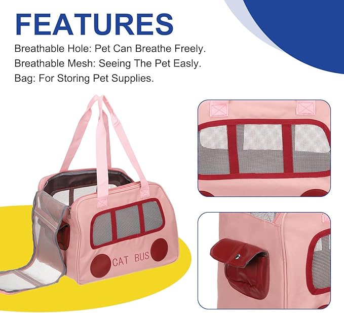 Pet Backpack Carrier, Portable and Ventilated, Oxford Cloth, Dogs Cats and Little Animals Travel Bag 16.93", (Pink, 1 Pcs), Intended for Hiking/Camping/Traveling