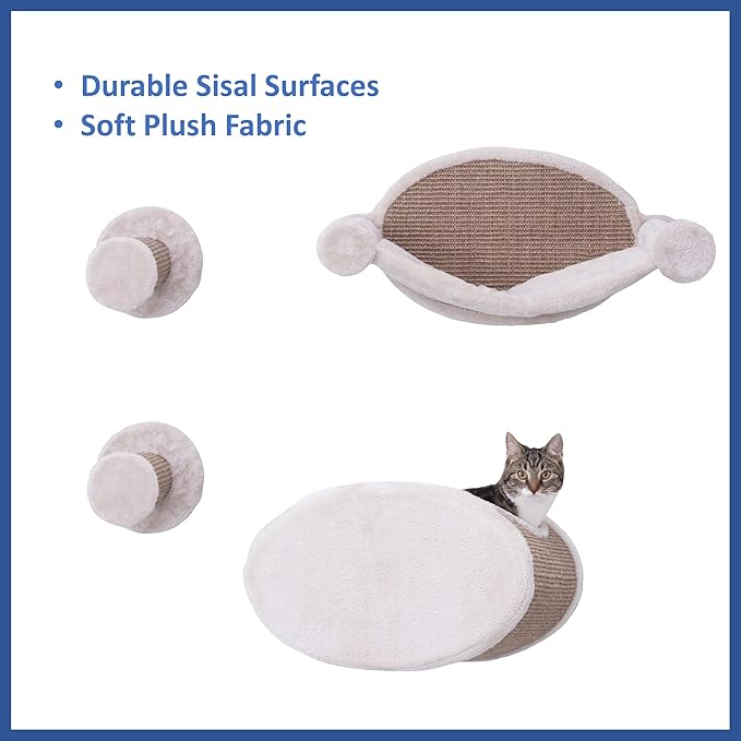 TRIXIE Wall Mounted Cat Lounge Set with Hammock & Condo – Climbing Shelve with Plush Condo & Sisal Step – Wall-Mounted Cat Furniture for Scratching & Lounging – Gray-Brown, 18.75 x 11 x 11.25 in