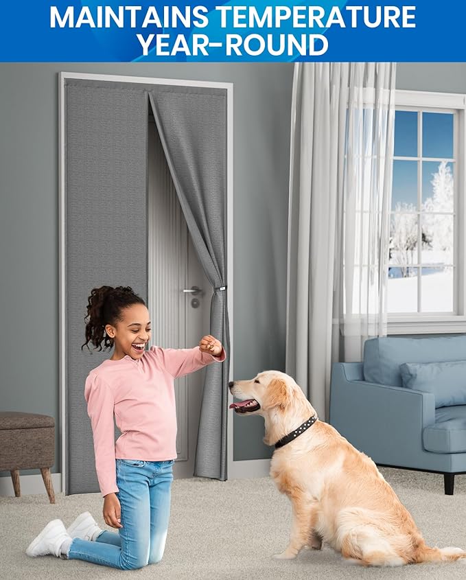 Flux Phenom Thermal Insulated Door Cover - Easy Install - Temperature Protection Barrier, Keeps Warm Air in, Magnetic Door Curtain for Winter - 40"x82"