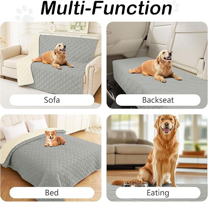 hyha Waterproof Dog Bed Blanket, Soft Pet Blankets, Waterproof Couch Cover for Dogs, Reversible Sofa Covers Washable for Furniture (40x80 Inch, Grey/Beige)
