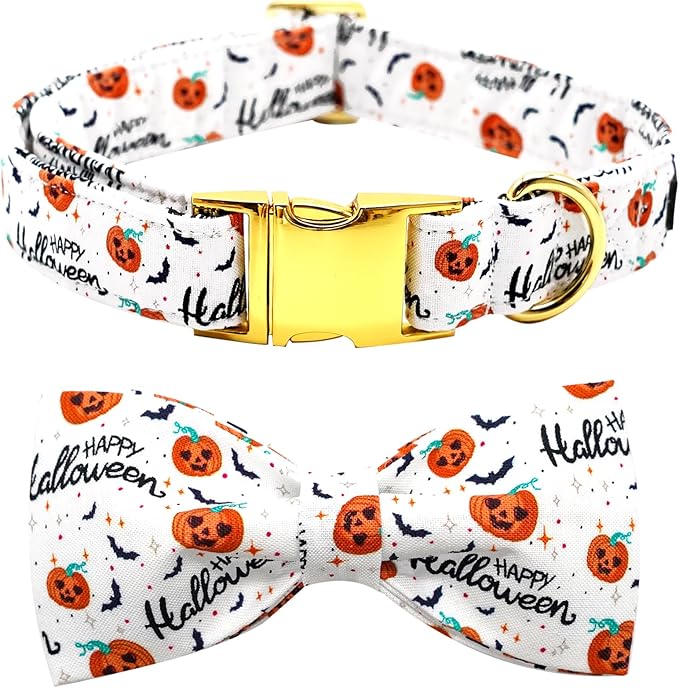 Halloween Dog Collar, Pet Collar Bow Pumpkin Pet Collar Girl Boy Holiday Collars Gift Bow Cute Soft Puppy Collars for Medium Dogs