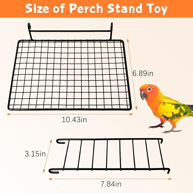 BNOSDM Stainless Steel Grid Platform for Parakeet 4 PCS Bird Perches Platform Parrot Stand with Climbing Ladder Bird Cage Accessories for Small to Large Bird (XL)
