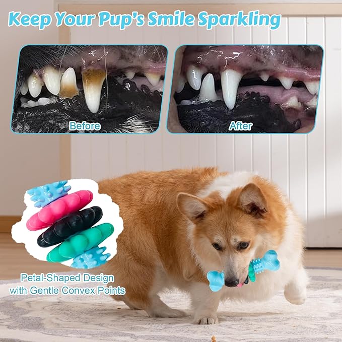 Puppy Chew Toys for Teething, Durable Dog Chew Toy for Aggressive Chewers, Tough TPR Rubber Bone Toy for Small & Medium Dogs, Teeth Cleaning & Anxiety Relief(Blue)