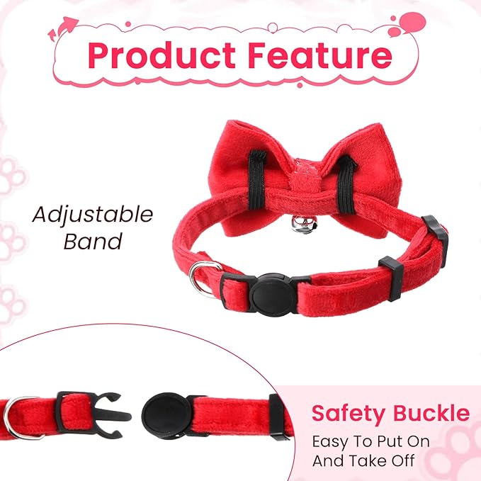 20 Pcs Cat Bowtie Collars with Bell, Solid Colors Kitten Bow Breakaway Cat Bowtie for Boys Girls, Adjustable Pet Collar with Safety Buckle Kitten Puppy Pet Accessories