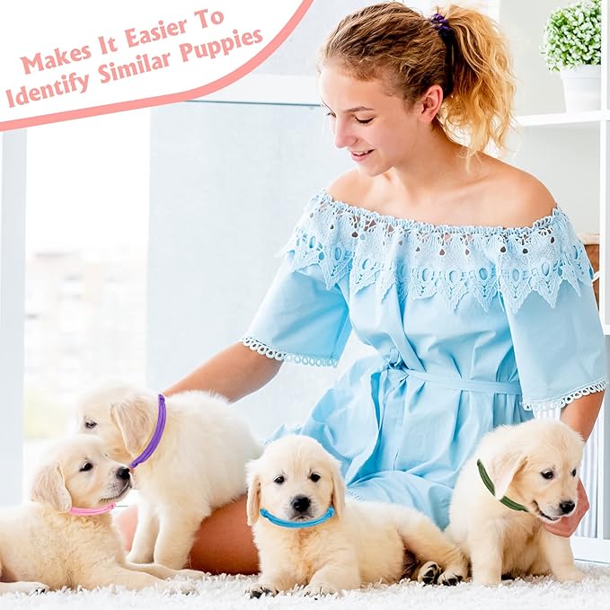 BOUMUSOE 16pcs Adjustable Puppy ID Bands - Multi Coloured Whelping Collars for Dog, Kitten & Newborn Pet