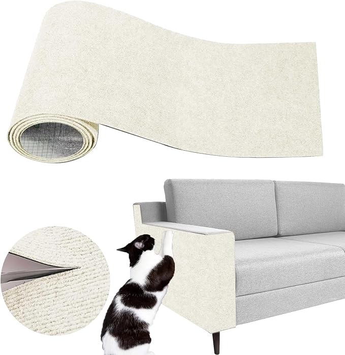 Cat Scratch Couch Furniture Protector, Adhesive Cat Scratch Pad Deterrent for Furniture, DIY Climbing Cat Scratcher Couch Protector from Cat Claws Scratching for Indoor (OffWhite, 39.3x15.8Inch)