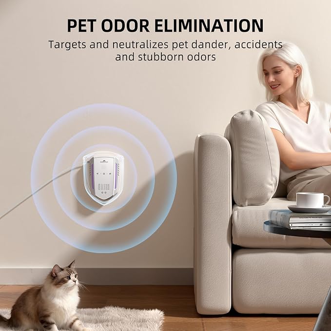 Cat Litter Deodorizer & Pet Odor Eliminator for Home, Ozone Air Purifier Plug in for Strong Dog Poof, Litter Box Deodorizer with 5 Mode for Smoke, Wardrobe, Garage, Car