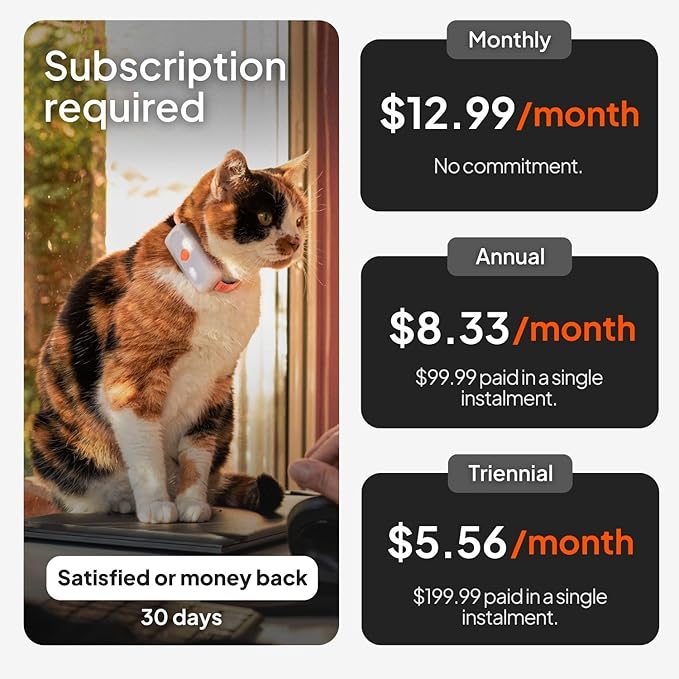 Weenect Cat XS - New GPS Tracker for Cats | Real-time Mini GPS Tracker for Cats | Smallest Model on The Market | Collar Included | Subscription Required (Black, Tracker XS)