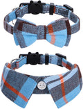 Faleela 2 Pack/Set Cat Collar with Cute Bow Tie and Bell,Breakaway Plaid Shirt Collar for Kitty Adjustable Safety