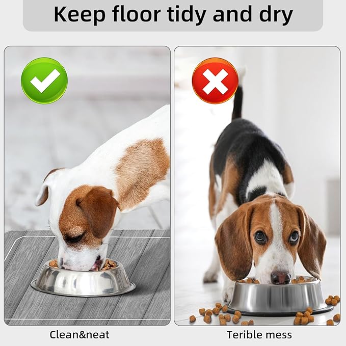 Food and Water Bowl Mat for Dog Cat, 20 x 12 inches Waterproof Non-Slip Absorbent Pet Feeding Matt Placemat