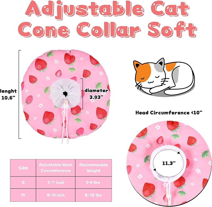 Cat Cone Collar Soft, Medium Waterproof Cat Recovery Collar for Wound Healing After Surgery or Neutering Alternative to Elizabethan Collars Medical Neck Cone for Cats and Puppies, Pink