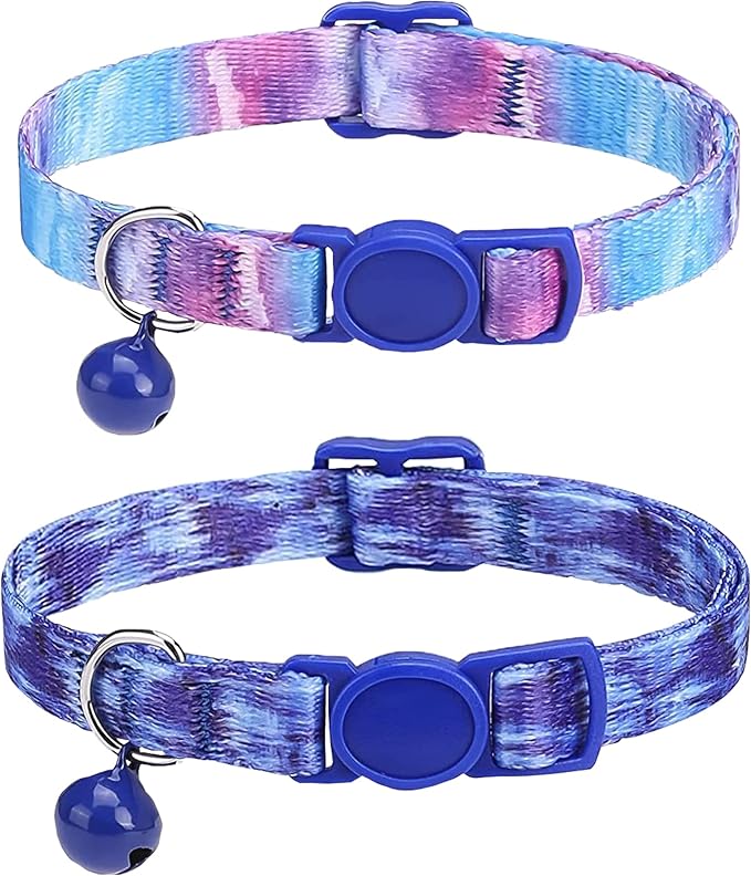 SOLMOONY Cute Cat Collar for Girl Boy,Colorful Breakaway Cat Collars with Bell 2 Pack，Adjustable Printed Nylon with Safety Buckles Kitten Collar (Starry Sky)