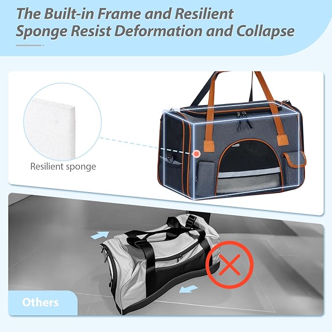 Pesen 20x12x11 Inches Cat Carrier– Fits Pets Up to 28 lbs, Anti-Collapse Design, Multiple Storage Pockets, Cat Carrier Soft Ideal for Medium Cats, Puppy, Rabbits and Other Small Animals