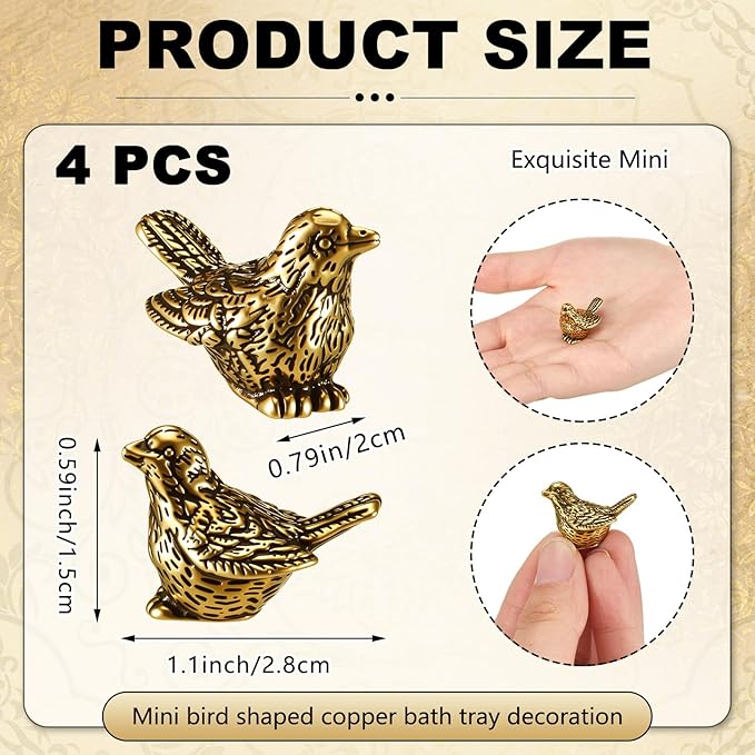 4 Pcs Mini Bird Shape Copper Bath Disk Ornaments Copper Bird Bath Purification Disks Birdbath Cleaner Single 0. 6 oz Weight Universal Fit for Outdoor Birdbaths, Bowl