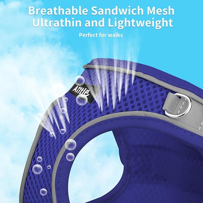 AIITLE Comfortable Dog Harness and Leash Set for Walking - Step in Vest Harness,Reflective Bands, Adjustable No Pull Puppy Essentials, for Small Dogs and House Cats Royal Blue XS