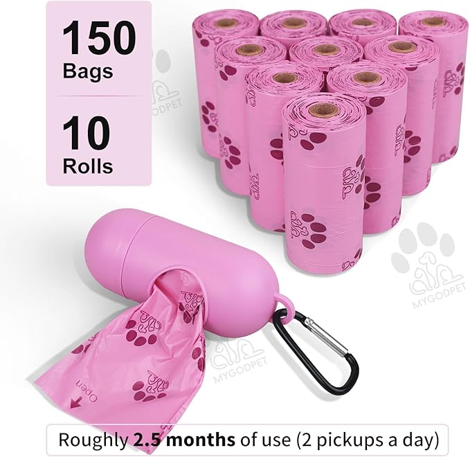 Dog Poop Bags Rolls with Dispenser 150 Count Biodegradable Bags for Dog and Cat Lavender Scented Waste Bag Leak Proof Doggie Poop Bag Doggy Trash Bag Purple