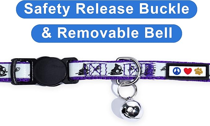 Pawtitas Glow in The Dark Cat Collar with Breakaway Safety Buckle & Bell Adjustable Kitten Collar, Purple