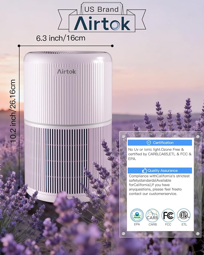 2 Pack Air Purifier for Home Bedroom with H13 True HEPA Filter for Smoke, Smokers, Dust, Odors, Pollen, Pet Dander | Quiet 99.9% Removal to 0.1 Microns | Purple Available for California