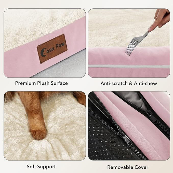 Orthopedic Dog Beds for Large Sized Dogs, Waterproof Egg Crate Foam Medium Dog Couch Beds for Crate 35x22Inch, Washable Pet Beds with Removable Cover and Nonskid Bottom, Pink