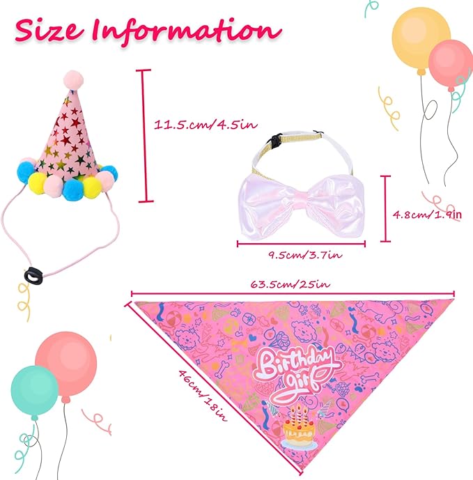 Happy Girl Dog Puppy Doggy Pet Birthday Burthday Party Supplies Hat Bandana Decorations Lets Pawty Banner Decor Dog Bowtie Gifts Outfit Stuff Accessories for Small Medium Large Dogs