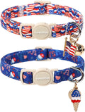 Lionet Paws 2pcs Pack 4th of July Cat Collar,Summer Cat Collars with Popsicle and USA Pattern,Cute Adjustable Cat Collar for Girl Boy Cats
