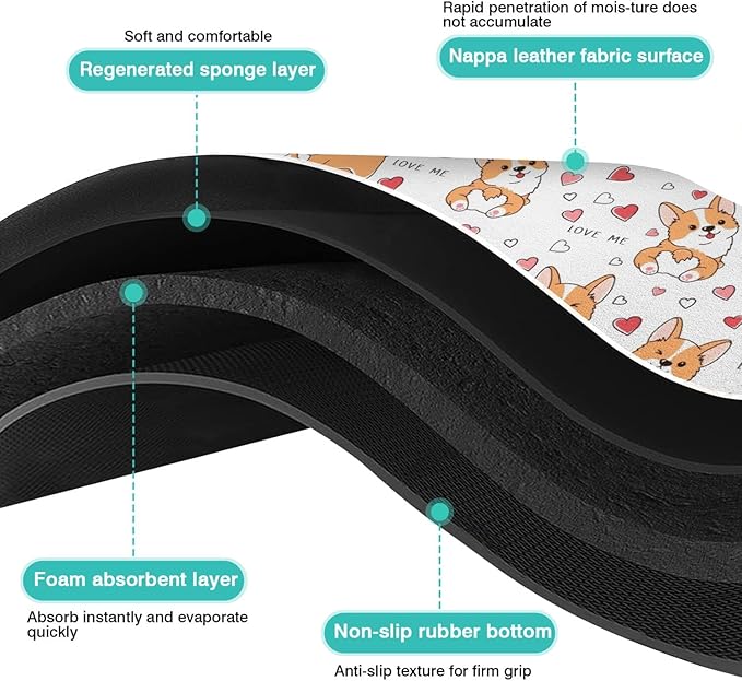 Corgi Dog Food & Water Mat, Pet Feeding Mat for Floor Non-Slip Waterproof, Super Absorbent Cat Bowl Mat, Easy to Clean Eco-Friendly Durable Pet Placemat,16" × 24"