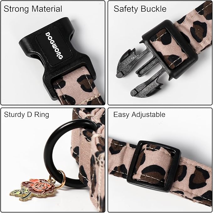 DOGWONG Fall Leopard Dog Collar- Cute Classic Animal Dog Collars Adjustable Girl Dog Collar for Small Medium Large Dogs L