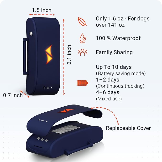 PAJ GPS Dog Tracker - 4G Real-Time Tracking & Runaway Alerts - Waterproof, Long-Range, Smart App Monitor Health & Activity - Fits Any Collar, Mini Device Navigator Chip - Subscription Required - Blue