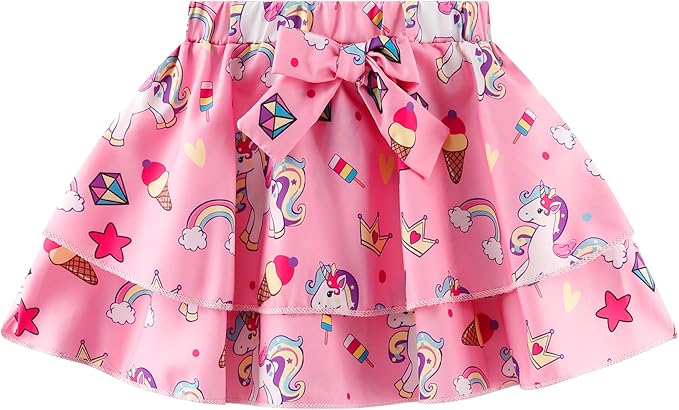 Girls Skirt Set 2 Piece Outfit Toddler Summer Clothes Ruffle Sleeve T-Shirt Bow Knot Tutu Skirt Outfit Set
