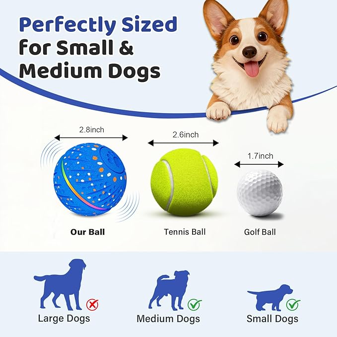 Interactive Dog Toys Ball - Smart Moving Bouncing Dog Ball with Colorful Lights, E-TPU Material, 3 Play Modes Automatic Rolling Dogs Toy for Small Medium Dogs Keep Them Busy(Blue)