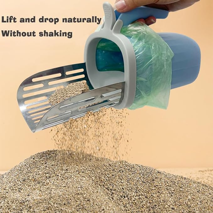 Cat Litter Scoop, Large Capacity Mess-Free Cat Litter Scooper with 10 Rolls/300 Count Refill Bags, Spill-Proof Kitty Box Sifter, Bin Doubles as Scoop Holder