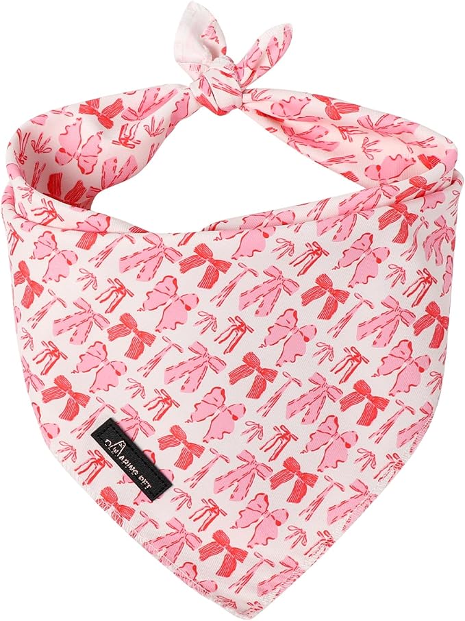ARING PET Valentine's Day Dog Bandana, Cute Pink Bow Pet Bandanas Scarf Triangle Bibs Handkerchief for Puppy Small Medium Large Boy Girl Dogs-L