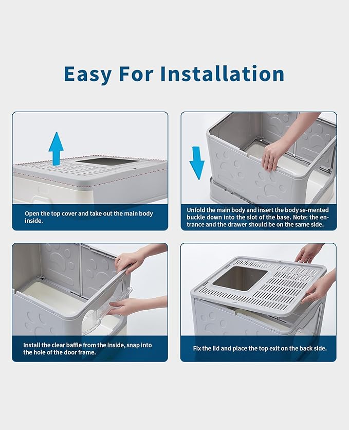 Cat Litter Box with Litter Mat and Scoop, Large Covered Litter Box with Lid, Front Entry Top Exit Kitty Box, Odor Control, Easy to Clean (Grey)